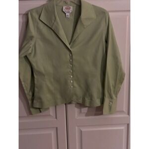 Talbots Petites Sage Green Herringbone Button Down Blouse Wrinkle Resistant 10P